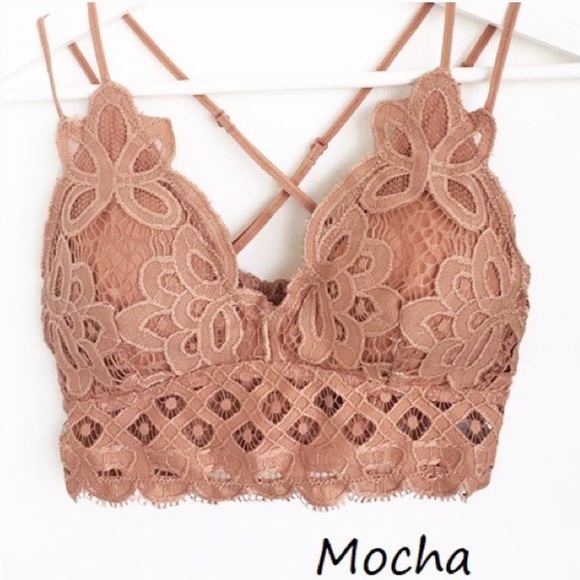 Boho Floral Anemone Mocha Brown Soft Lace Bralette